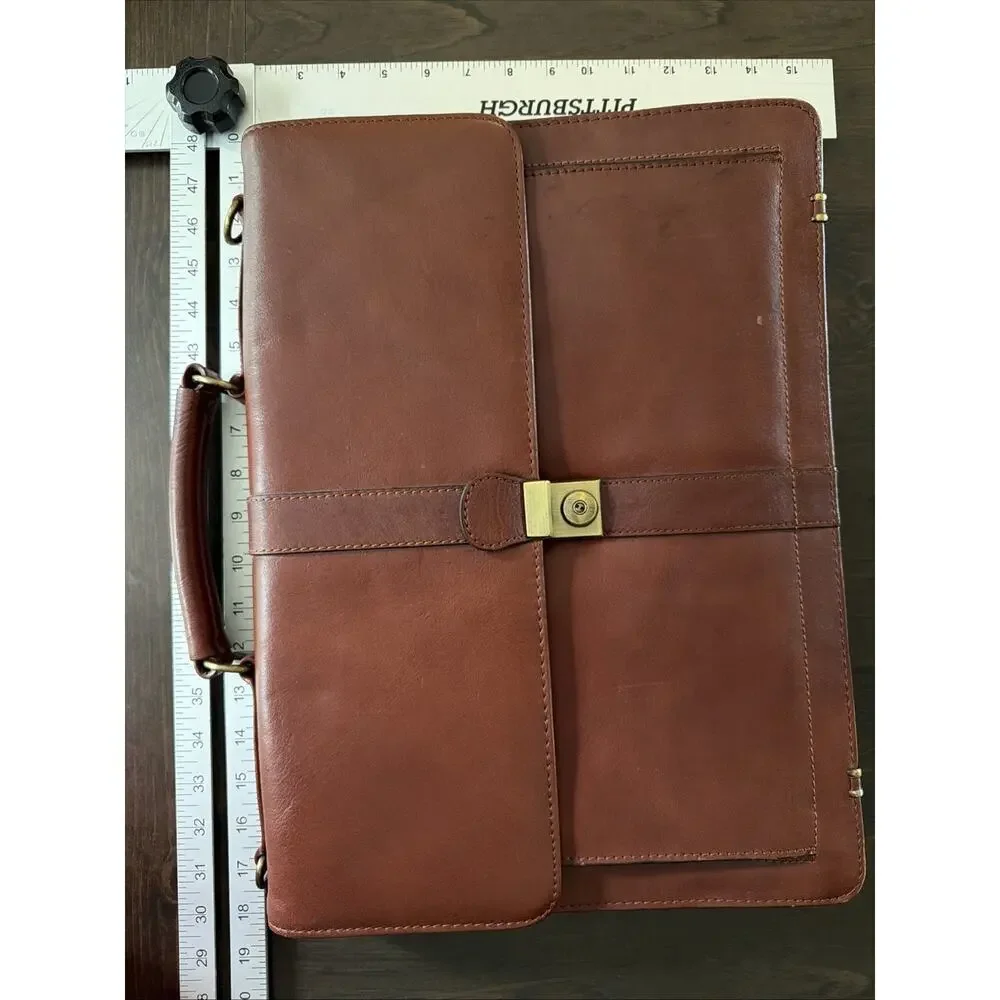 Stebco Top Grain Leather Briefcase Attaché Messenger Bag 2 Brass Keys Brown New